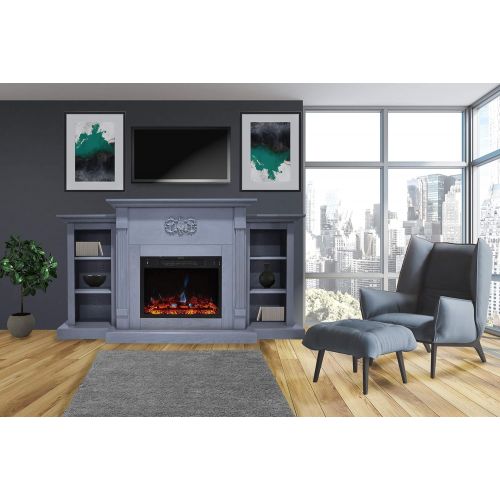  CAMBRIDGE Sanoma Electric Fireplace Heater with 72 Mantel, Bookshelves, Enhanced Log Display, Multi-Color Flames, and Remote, Slate Blue