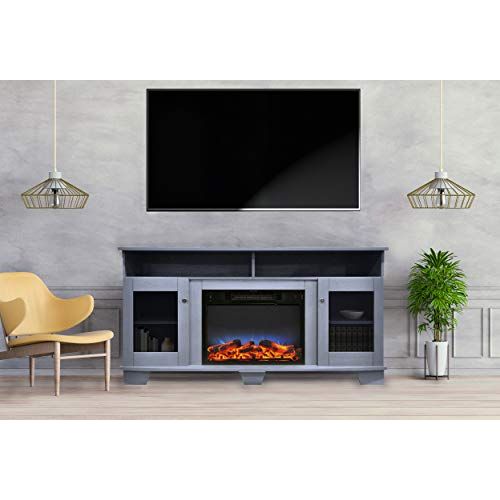  CAMBRIDGE Slate Blue Savona 59 in. Electric Fireplace Entertainment Stand and Multi-Color LED Flame Display