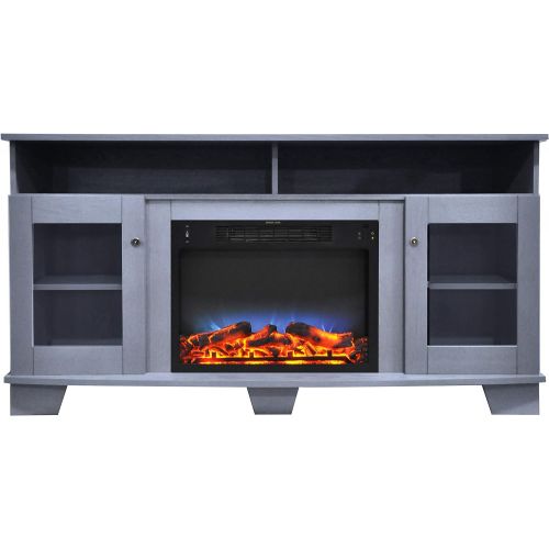  CAMBRIDGE Slate Blue Savona 59 in. Electric Fireplace Entertainment Stand and Multi-Color LED Flame Display