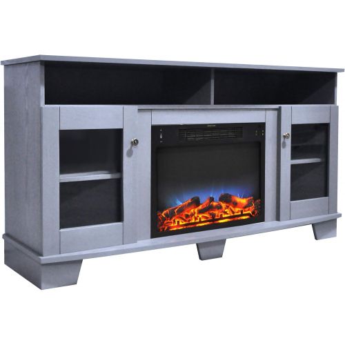  CAMBRIDGE Slate Blue Savona 59 in. Electric Fireplace Entertainment Stand and Multi-Color LED Flame Display