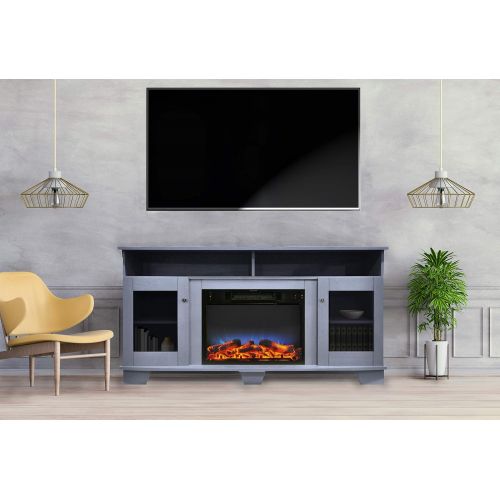  CAMBRIDGE Slate Blue Savona 59 in. Electric Fireplace Entertainment Stand and Multi-Color LED Flame Display