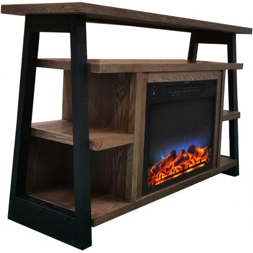  CAMBRIDGE 53x15x32 Sawyer Industrial Electric Fireplace Mantel TV Stand Console with Shelves, Remote Control, Realistic Log Flame Insert with Color Changing LED Lights, Walnut - CA