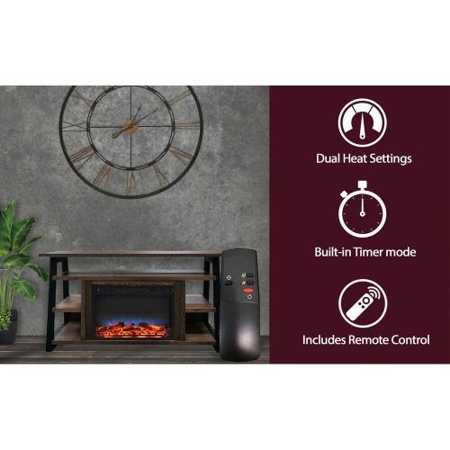  CAMBRIDGE 53x15x32 Sawyer Industrial Electric Fireplace Mantel TV Stand Console with Shelves, Remote Control, Realistic Log Flame Insert with Color Changing LED Lights, Walnut - CA