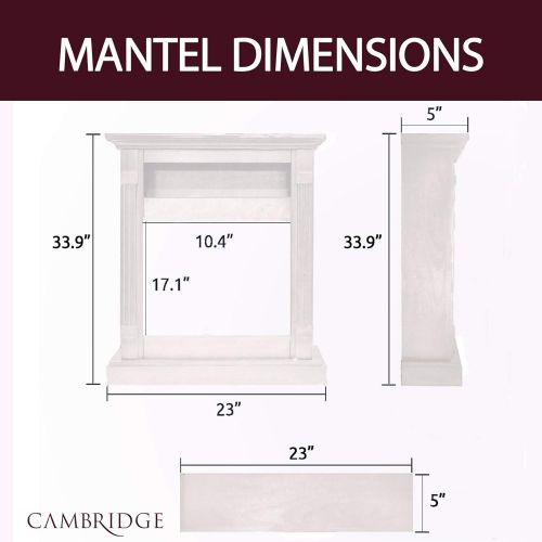 CAMBRIDGE Sienna 34 Heater w/ 1500W Log Insert and White Mantel TV Stand, CAMBR3437-1WHT Electric Fireplace