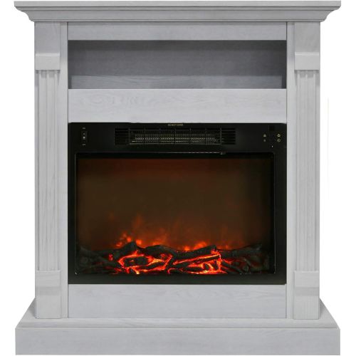  CAMBRIDGE Sienna 34 Heater w/ 1500W Log Insert and White Mantel TV Stand, CAMBR3437-1WHT Electric Fireplace