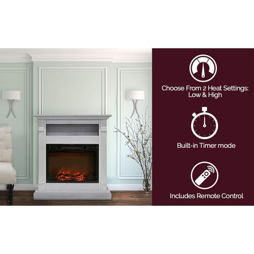  CAMBRIDGE Sienna 34 Heater w/ 1500W Log Insert and White Mantel TV Stand, CAMBR3437-1WHT Electric Fireplace