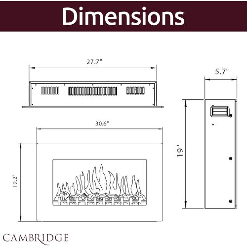  CAMBRIDGE 30-in. Callisto Wall Mount Crystal Display, Timer, and Remote, Black, CAMBR30WMEF-1BLK Electric Fireplace