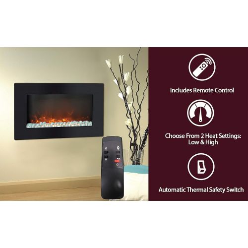  CAMBRIDGE 30-in. Callisto Wall Mount Crystal Display, Timer, and Remote, Black, CAMBR30WMEF-1BLK Electric Fireplace