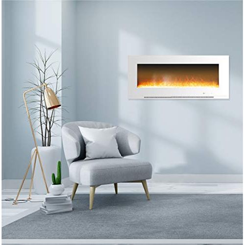  CAMBRIDGE 56-in. Metropolitan Wall-Mount White with Crystal Rock Display, CAMBR56WMEF-1WHT Electric Fireplace