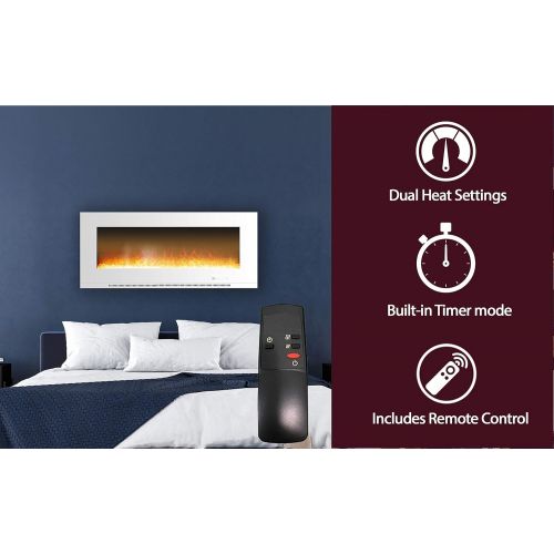  CAMBRIDGE 56-in. Metropolitan Wall-Mount White with Crystal Rock Display, CAMBR56WMEF-1WHT Electric Fireplace