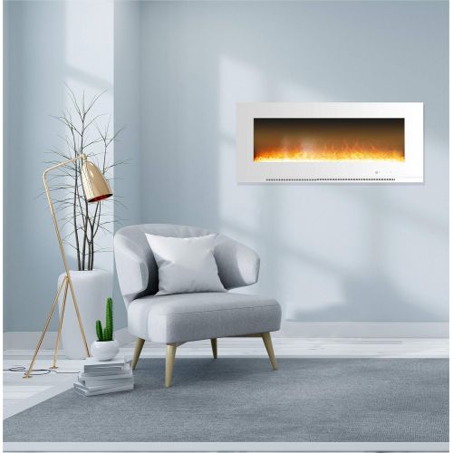  CAMBRIDGE 56-in. Metropolitan Wall-Mount White with Crystal Rock Display, CAMBR56WMEF-1WHT Electric Fireplace