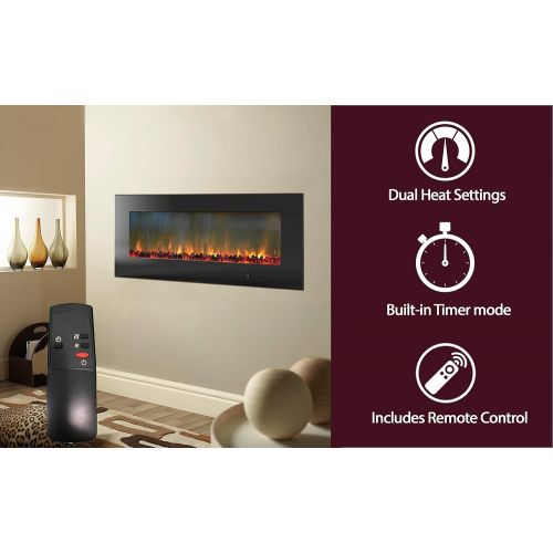  CAMBRIDGE 56-in. Metropolitan Wall-Mount Black with Burning Log Display, CAMBR56WMEF-2BLK Electric Fireplace