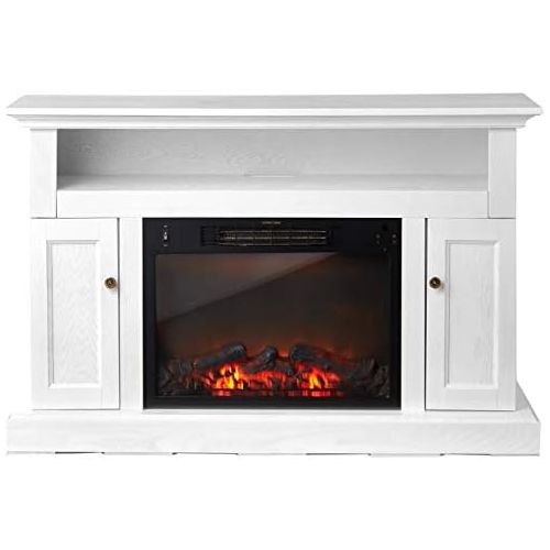  Cambridge CAM5021-2WHTLG2 Sorrento Electric Fireplace with an Enhanced Log Display and 47 In. Entertainment Stand in White