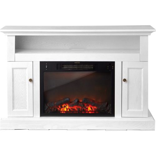  Cambridge CAM5021-2WHTLG2 Sorrento Electric Fireplace with an Enhanced Log Display and 47 In. Entertainment Stand in White