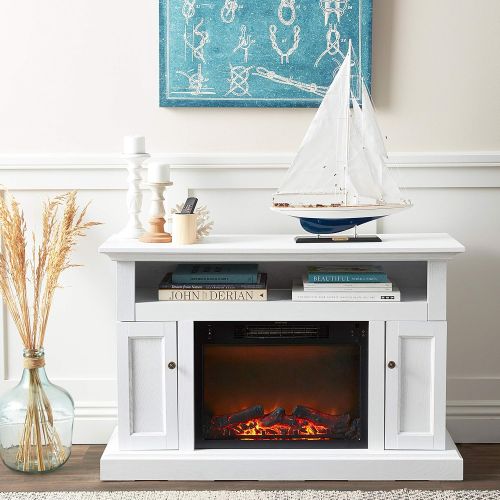  Cambridge CAM5021-2WHTLG2 Sorrento Electric Fireplace with an Enhanced Log Display and 47 In. Entertainment Stand in White