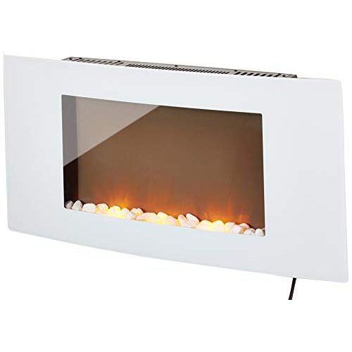  Cambridge CAM35WMEF-1WHT Callisto 35 In. Wall-Mount Electric Fireplace with White Curved Panel and Crystal Rocks