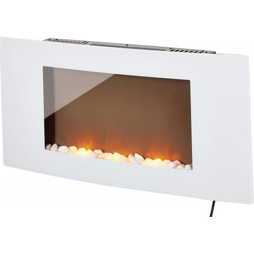  Cambridge CAM35WMEF-1WHT Callisto 35 In. Wall-Mount Electric Fireplace with White Curved Panel and Crystal Rocks