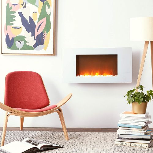  Cambridge CAM35WMEF-1WHT Callisto 35 In. Wall-Mount Electric Fireplace with White Curved Panel and Crystal Rocks