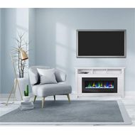 CAMBRIDGE San Jose 58 in. Freestanding Electric Heater TV Stand 50in. Insert and Multi-Color LED Driftwood Log Display, CAM5735-2WHT Fireplace, White/Black