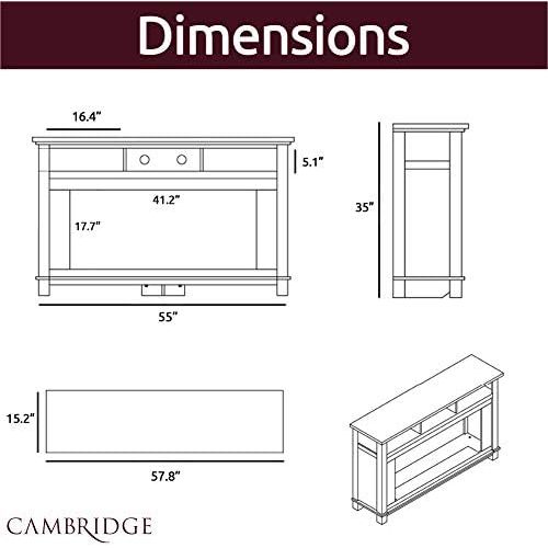  CAMBRIDGE San Jose 58 in. Freestanding Electric Heater TV Stand 50in. Insert and Multi-Color LED Driftwood Log Display, CAM5735-2WHT Fireplace, White/Black