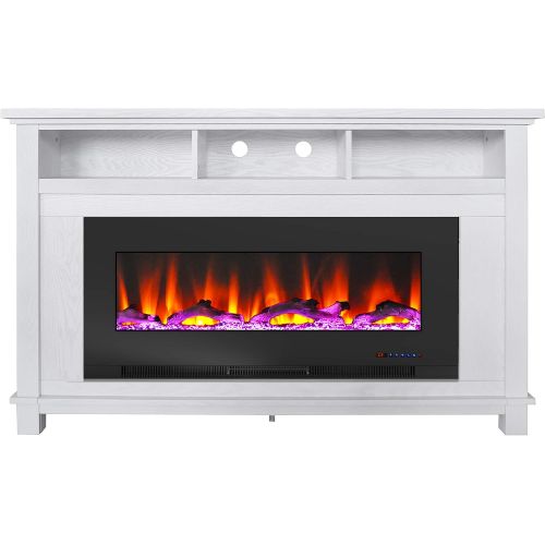  CAMBRIDGE San Jose 58 in. Freestanding Electric Heater TV Stand 50in. Insert and Multi-Color LED Driftwood Log Display, CAM5735-2WHT Fireplace, White/Black