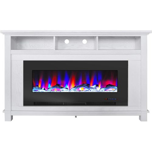  CAMBRIDGE San Jose 58 in. Freestanding Electric Heater TV Stand 50in. Insert and Multi-Color LED Driftwood Log Display, CAM5735-2WHT Fireplace, White/Black