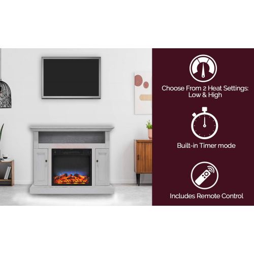  CAMBRIDGE 47-in.Sorrento Multi-Color LED Insert and Entertainment Stand in White, CAMBR5021-2WHTLED Electric Fireplace