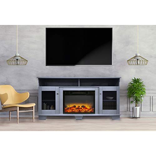  CAMBRIDGE Slate Blue Savona 59 in. Electric Fireplace Entertainment Stand and Enhanced Log Display