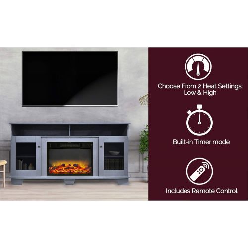  CAMBRIDGE Slate Blue Savona 59 in. Electric Fireplace Entertainment Stand and Enhanced Log Display