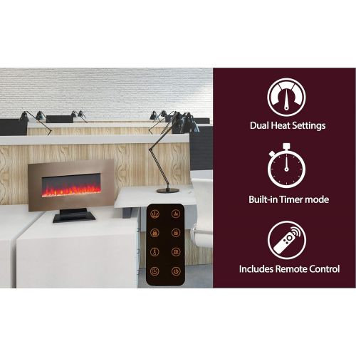  Cambridge CAM36WMEF-1BR 36 In. Metallic Electric Fireplace in Bronze with Multi-Color Crystal Rock Display