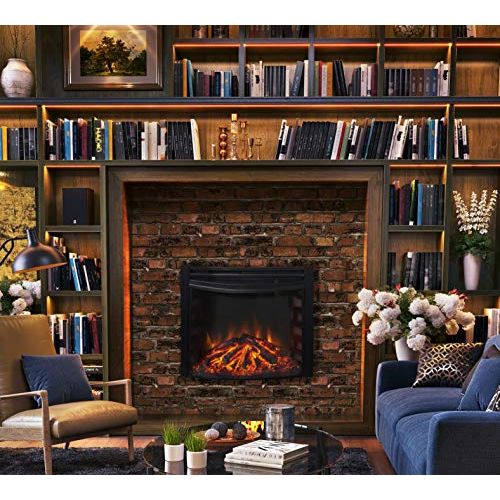  CAMBRIDGE 25-in. Freestanding 5116 BTU Electric Ventless Curved Heater Insert with Remote Control, CAM25CINS-1BLK Fireplace, Black