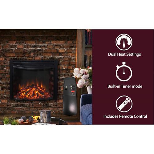  CAMBRIDGE 25-in. Freestanding 5116 BTU Electric Ventless Curved Heater Insert with Remote Control, CAM25CINS-1BLK Fireplace, Black