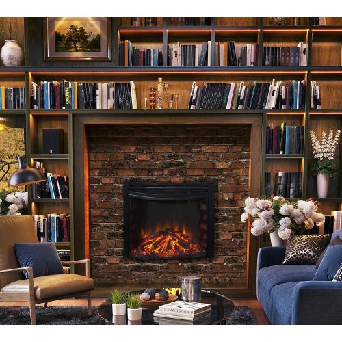  CAMBRIDGE 25-in. Freestanding 5116 BTU Electric Ventless Curved Heater Insert with Remote Control, CAM25CINS-1BLK Fireplace, Black