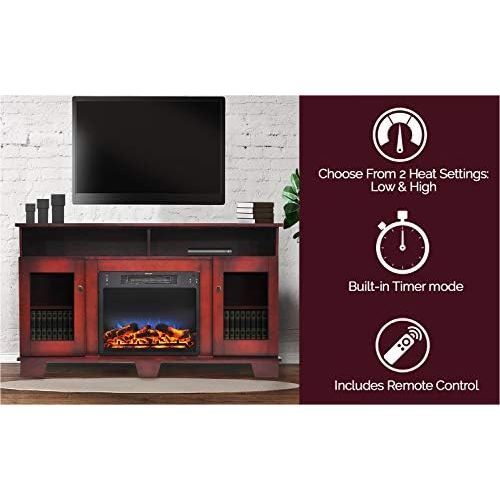  Cambridge CAM6022-1CHRLED Savona 59 In. Electric Fireplace in Cherry with Entertainment Stand and Multi-Color LED Flame Display