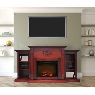 CAMBRIDGE 72-in. Sanoma Cherry with Built-in Bookshelves and 1500W Charred Log Insert, CAMBR7233-1CHR Electric Fireplace