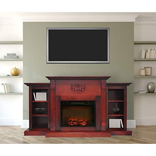  CAMBRIDGE 72-in. Sanoma Cherry with Built-in Bookshelves and 1500W Charred Log Insert, CAMBR7233-1CHR Electric Fireplace