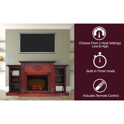  CAMBRIDGE 72-in. Sanoma Cherry with Built-in Bookshelves and 1500W Charred Log Insert, CAMBR7233-1CHR Electric Fireplace