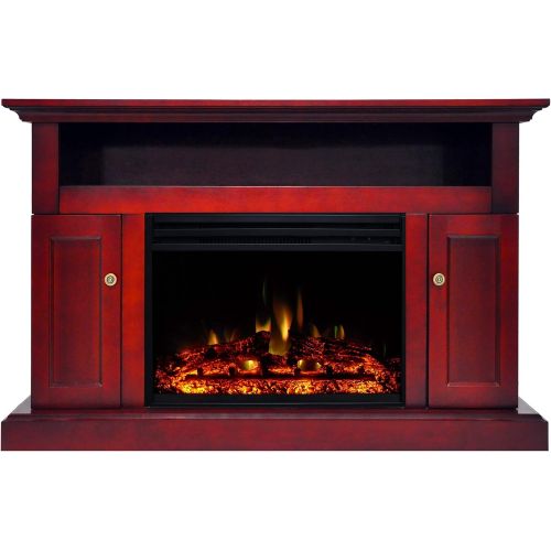  CAMBRIDGE Sorrento Heater with 47-in. Cherry TV Stand, Enhanced Log Display, Multi-Color Flames and a Remote Control, CAM5021-2CHRLG3 Electric Fireplace