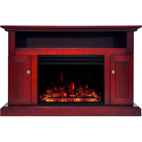  CAMBRIDGE Sorrento Heater with 47-in. Cherry TV Stand, Enhanced Log Display, Multi-Color Flames and a Remote Control, CAM5021-2CHRLG3 Electric Fireplace