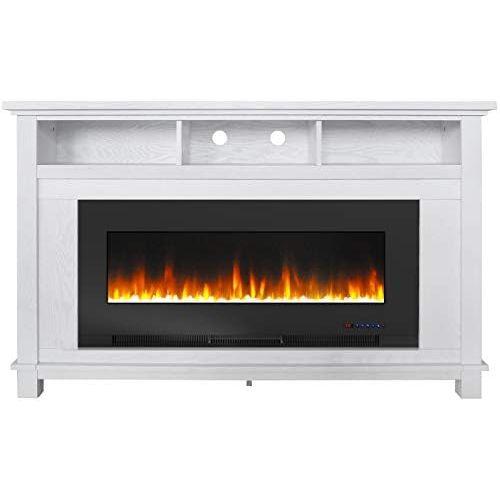  CAMBRIDGE San Jose 58 in. Freestanding Electric Heater TV Stand 50 in. Multi-Color Insert and LED Crystal Rock Display, CAM5735-1WHT Fireplace, White/Black