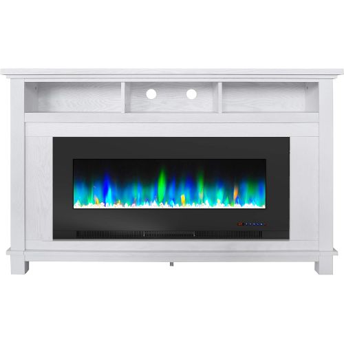  CAMBRIDGE San Jose 58 in. Freestanding Electric Heater TV Stand 50 in. Multi-Color Insert and LED Crystal Rock Display, CAM5735-1WHT Fireplace, White/Black