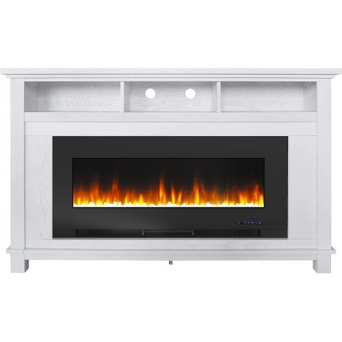  CAMBRIDGE San Jose 58 in. Freestanding Electric Heater TV Stand 50 in. Multi-Color Insert and LED Crystal Rock Display, CAM5735-1WHT Fireplace, White/Black