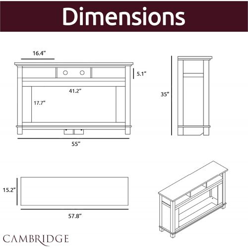  CAMBRIDGE San Jose 58 in. Freestanding Electric Heater TV Stand 50 in. Multi-Color Insert and LED Crystal Rock Display, CAM5735-1WHT Fireplace, White/Black