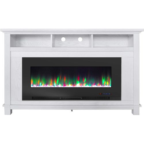  CAMBRIDGE San Jose 58 in. Freestanding Electric Heater TV Stand 50 in. Multi-Color Insert and LED Crystal Rock Display, CAM5735-1WHT Fireplace, White/Black
