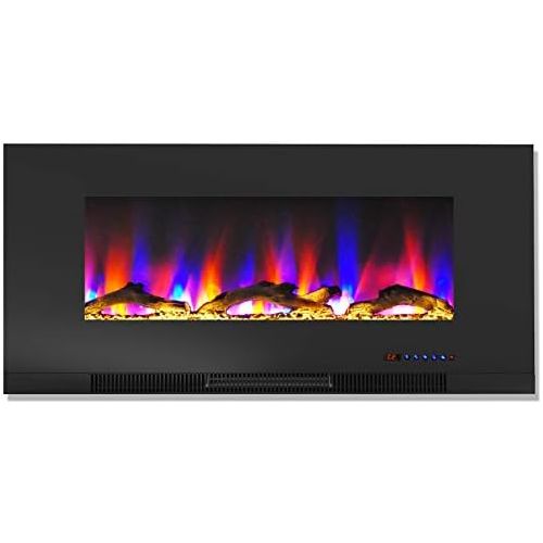  Cambridge CAM42WMEF-2BLK 42 In. Wall-Mount Electric Fireplace in Black with Multi-Color Flames and Driftwood Log Display