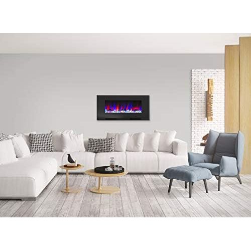  Cambridge CAM42WMEF-2BLK 42 In. Wall-Mount Electric Fireplace in Black with Multi-Color Flames and Driftwood Log Display