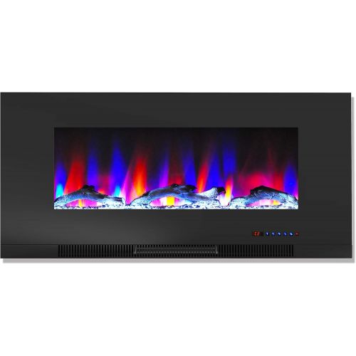  Cambridge CAM42WMEF-2BLK 42 In. Wall-Mount Electric Fireplace in Black with Multi-Color Flames and Driftwood Log Display