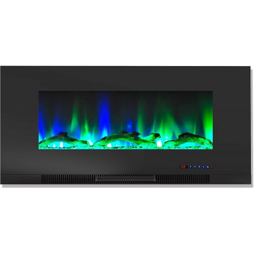  Cambridge CAM42WMEF-2BLK 42 In. Wall-Mount Electric Fireplace in Black with Multi-Color Flames and Driftwood Log Display