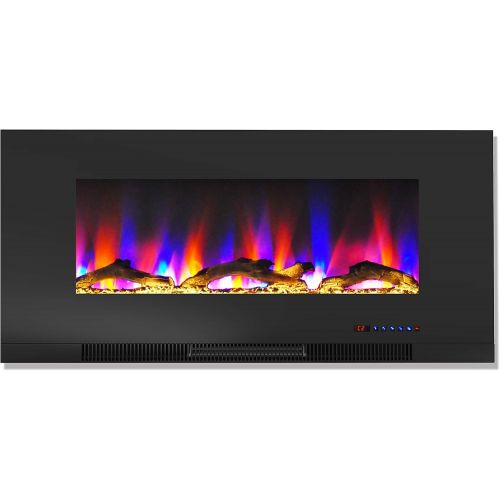  Cambridge CAM42WMEF-2BLK 42 In. Wall-Mount Electric Fireplace in Black with Multi-Color Flames and Driftwood Log Display