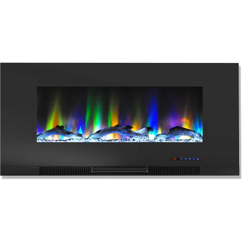  Cambridge CAM42WMEF-2BLK 42 In. Wall-Mount Electric Fireplace in Black with Multi-Color Flames and Driftwood Log Display